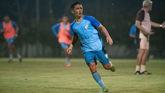 Sunil Chhetri during a practice session for India. Image: AIFF