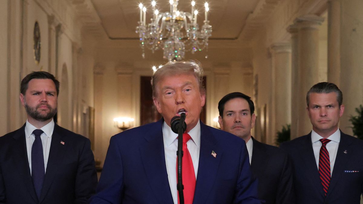 US President Donald Trump delivers an address to the nation accompanied by US Vice President JD Vance, US Secretary of State Marco Rubio and US Defence Secretary Pete Hegseth, at the White House in Washington, D.C., on June 21, following US strikes on Iran's nuclear facilities. Reuters US President Donald Trump delivers an address to the nation accompanied by US Vice President JD Vance, US Secretary of State Marco Rubio and US Defence Secretary Pete Hegseth, at the White House in Washington, D.C., on June 21, following US strikes on Iran's nuclear facilities. Reuters