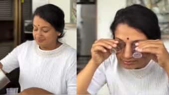 Nupur Pittie, a self-described health coach, demonstrates her eye-care routine in detail while listing the supposed benefits of using urine as eye wash. Image courtesy: Instagram