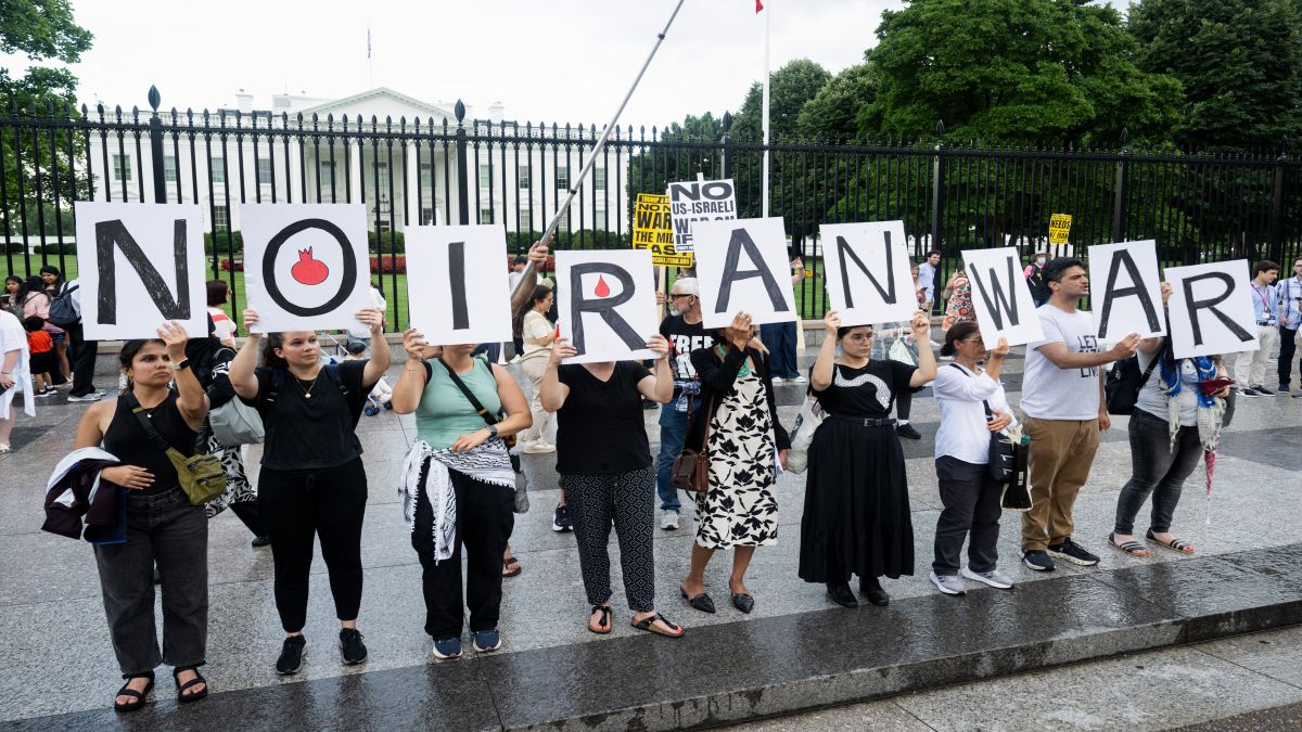Americans protest the Israeli strikes on Iran and any potential US involvement in the conflict during a "No War on Iran" demonstration outside the White House in Washington, DC. US President Donald Trump said on June 18 that he was still deciding whether to join Israel's strikes on Iran, claiming Tehran now wants talks at the White House but may have waited too long. AFP Americans protest the Israeli strikes on Iran and any potential US involvement in the conflict during a "No War on Iran" demonstration outside the White House in Washington, DC. US President Donald Trump said on June 18 that he was still deciding whether to join Israel's strikes on Iran, claiming Tehran now wants talks at the White House but may have waited too long. AFP