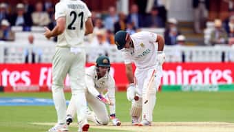 David Bedingham in action as he picks up the ball from his pads. Image: Reuters