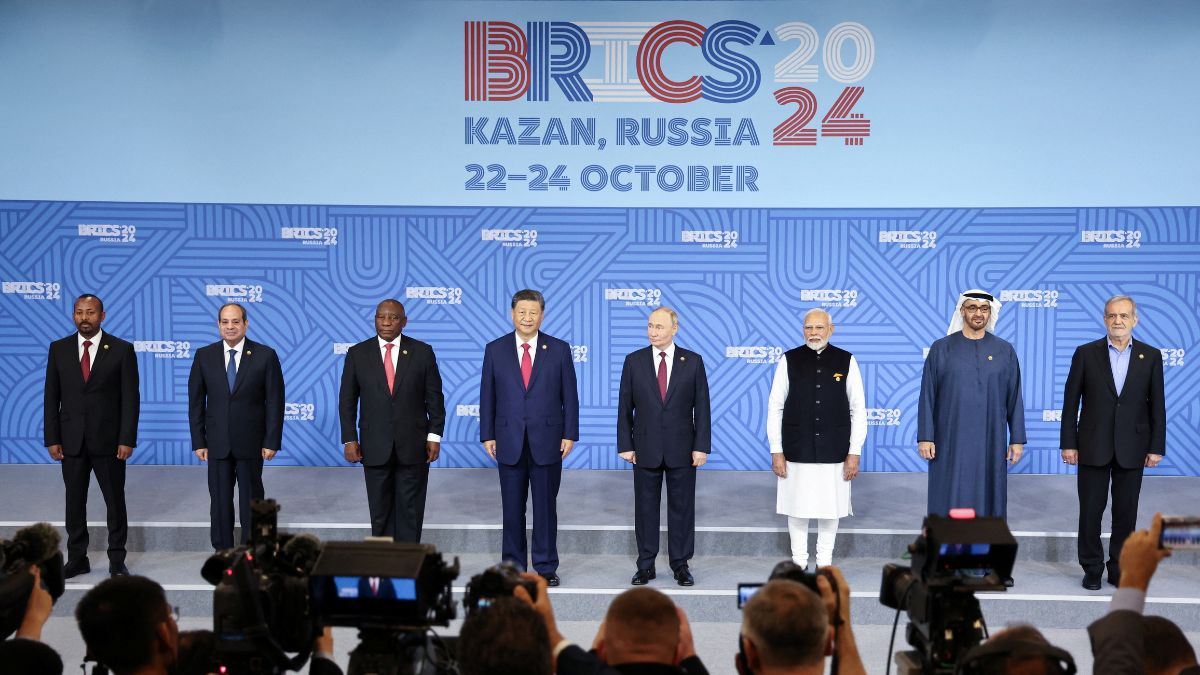 A photo ceremony before a plenary session of the Brics summit in Kazan, Russia. File Image /Reuters
A photo ceremony before a plenary session of the Brics summit in Kazan, Russia. File Image /Reuters