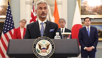 India's External Affairs Minister S Jaishankar speaks as Australia’s Foreign Minister Penny Wong, Japanese Foreign Minister Takeshi Iwaya and U.S. Secretary of State Marco Rubio stand together at the start of their meeting of the Indo-Pacific Quad at the State Department in Washington, D.C., U.S. Reuters