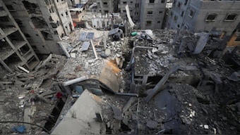 A view of the site of Thursday's Israeli strike that damaged and destroyed residential buildings, at Shati (Beach) refugee camp, in Gaza City. Reuters