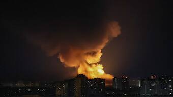 An explosion of a drone lights up the sky over the city during a Russian drone and missile strike, amid Russia's attack on Ukraine, in Kyiv, Ukraine. Reuters