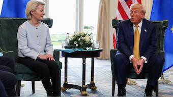 U.S. President Donald Trump meets with European Commission President Ursula von der Leyen, in Turnberry, Scotland, Britain. Reuters