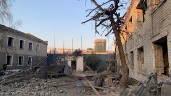 A view of the penal colony hit by a Russian air strike, amid Russia's attack on Ukraine, in Zaporizhzhia region, Ukraine. Reuters