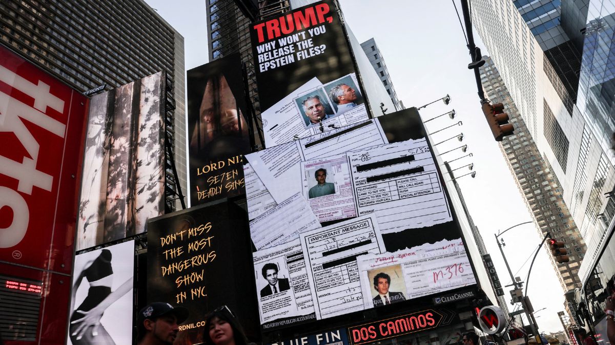 A screen about the Jeffrey Epstein files is displayed at Times Square in New York City. Reuters A screen about the Jeffrey Epstein files is displayed at Times Square in New York City. Reuters