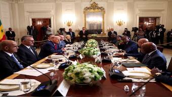Donald Trump meets with leaders of Gabon, Guinea-Bissau, Liberia, Mauritania and Senegal at the White House on Wednesday. Reuters