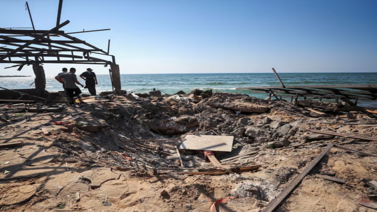 A crater at the scene of Monday’s airstrike. Reuters A crater at the scene of Monday’s airstrike. Reuters
