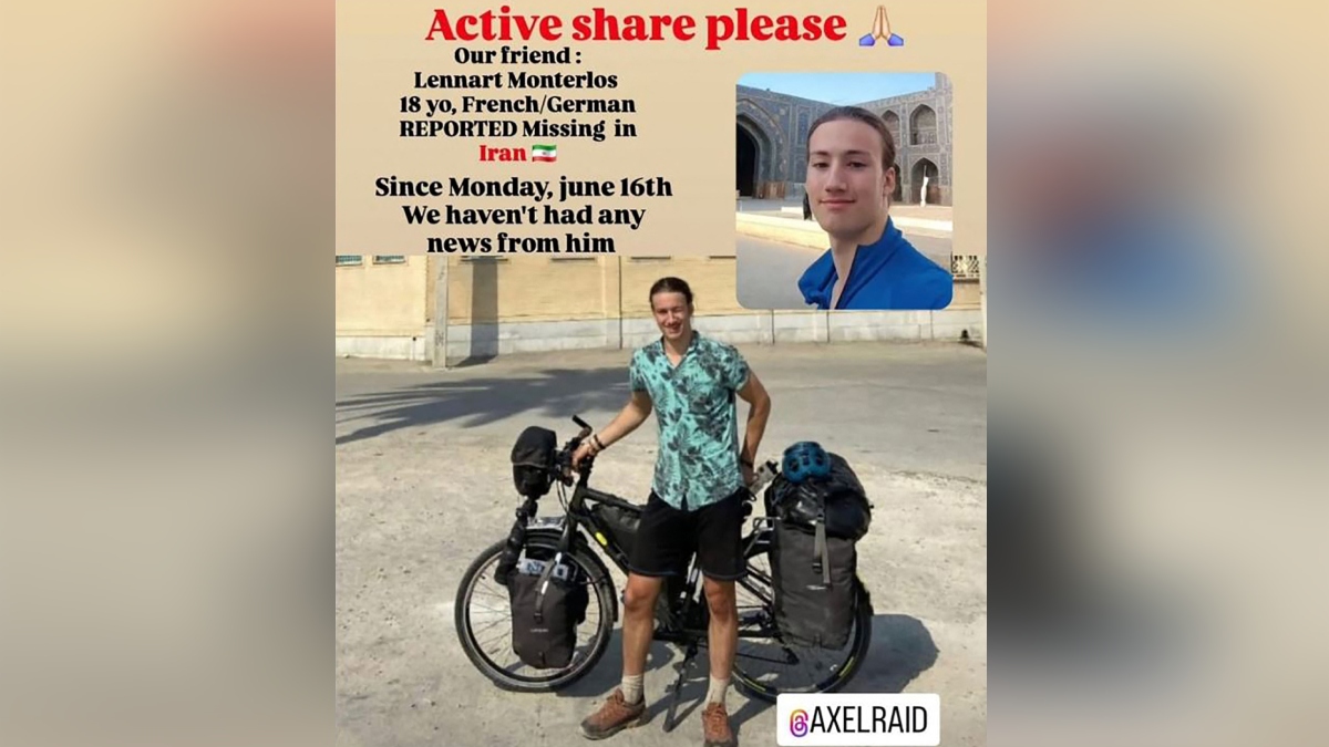 Lennart Monterlos, who has been missing since June 16, 2025, while travelling by bike in Iran, in a photo taken at an unknown location. AFP Lennart Monterlos, who has been missing since June 16, 2025, while travelling by bike in Iran, in a photo taken at an unknown location. AFP