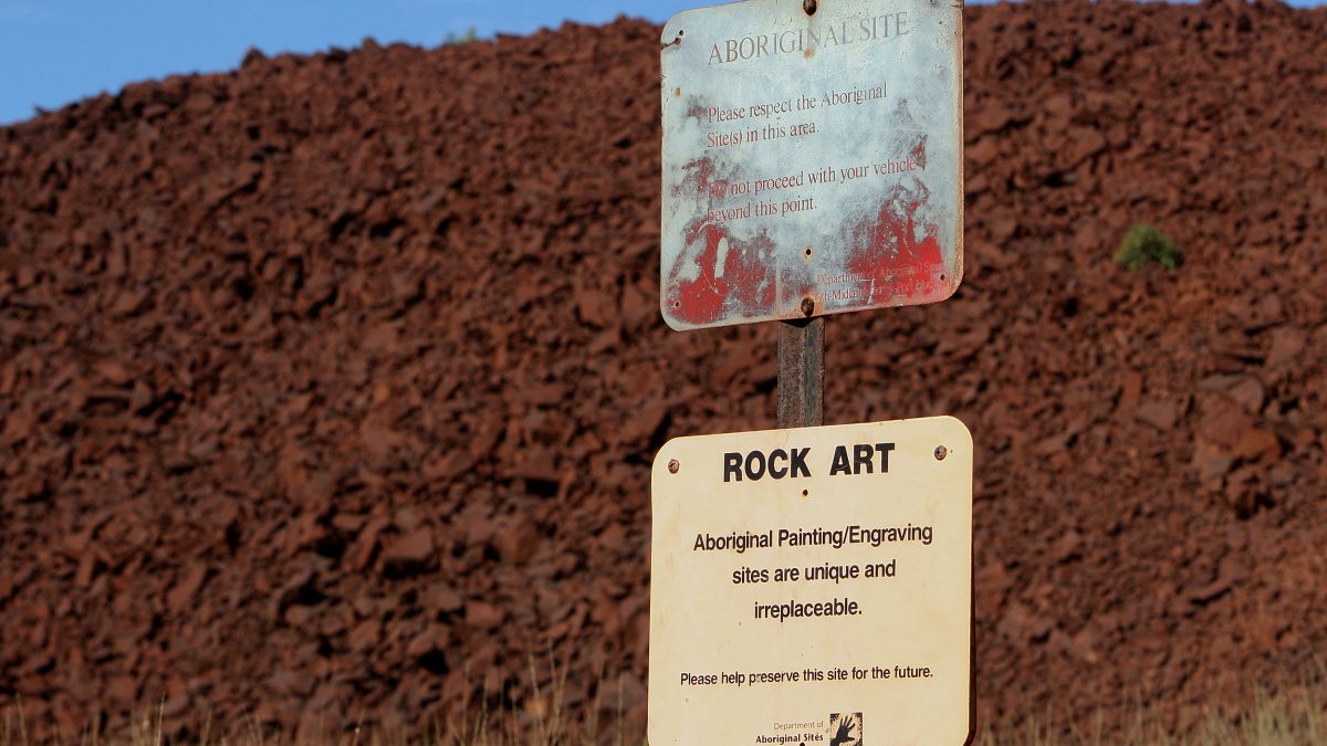 Aboriginal site preservation signs stand near the entrance to Deep Gorge on the Burrup Peninsula in the north of Western Australia, close to the site of some one million pieces of Aboriginal rock engravings several thousands of years old and considered by some to be the greatest concentration of such ancient art in the world. File image/ AFP Aboriginal site preservation signs stand near the entrance to Deep Gorge on the Burrup Peninsula in the north of Western Australia, close to the site of some one million pieces of Aboriginal rock engravings several thousands of years old and considered by some to be the greatest concentration of such ancient art in the world. File image/ AFP