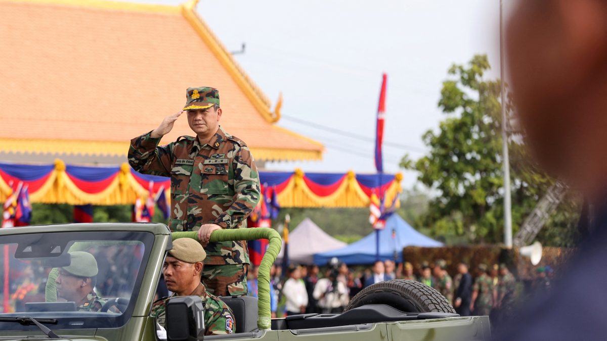 Cambodia's Prime Minister Hun Manet (L) saluting during the 32nd Founding Anniversary of the Royal Gendarmerie at the Royal Gendarmerie Training Centre in central Kampong Chhnang province. AFP Cambodia's Prime Minister Hun Manet (L) saluting during the 32nd Founding Anniversary of the Royal Gendarmerie at the Royal Gendarmerie Training Centre in central Kampong Chhnang province. AFP