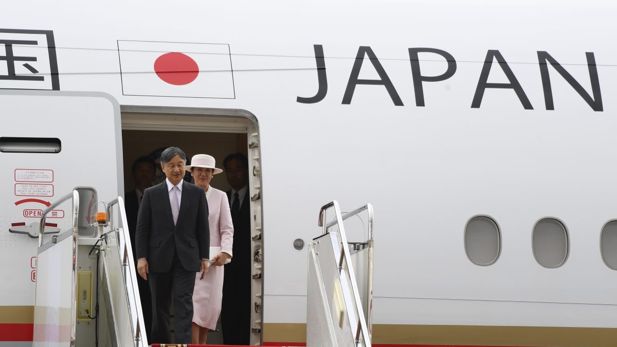 Japanese Emperor Naruhito, left and Empress Masako arrive at the Chinggis Khaan International Airport near Ulaanbaatar, Mongolia. AP Japanese Emperor Naruhito, left and Empress Masako arrive at the Chinggis Khaan International Airport near Ulaanbaatar, Mongolia. AP