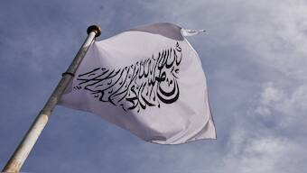 A flag of the Islamic Emirate of Afghanistan flutters at the Embassy of Afghanistan in Beijing, China. on October 19, 2023. Reuters File