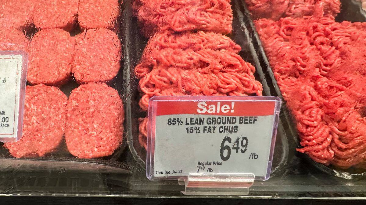 A price for beef is displayed at a grocery store in Mount Prospect, Illinois, July 17, 2025. File Image/AP