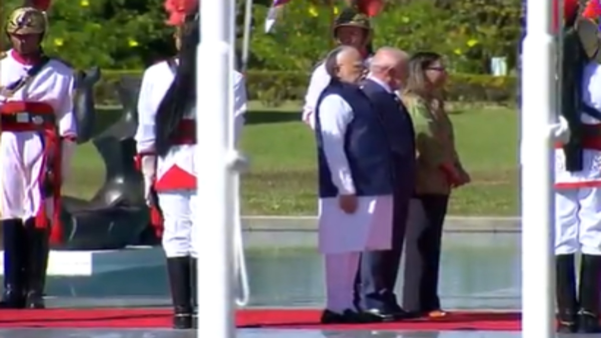 PM Modi accorded ceremonial welcome at Alvorada Palace in Brasilia. ANI PM Modi accorded ceremonial welcome at Alvorada Palace in Brasilia. ANI