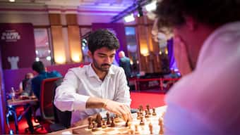 D Gukesh defeated Magnus Carlsen convincingly on Day 2 of SuperUnited Rapid and Blitz Croatia to move to the top of the standings. Image credit: Lennart Ootes/Grand Chess Tour