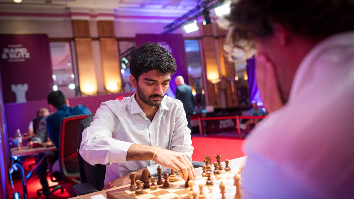 D Gukesh defeated Magnus Carlsen convincingly on Day 2 of SuperUnited Rapid and Blitz Croatia to move to the top of the standings. Image credit: Lennart Ootes/Grand Chess Tour D Gukesh defeated Magnus Carlsen convincingly on Day 2 of SuperUnited Rapid and Blitz Croatia to move to the top of the standings. Image credit: Lennart Ootes/Grand Chess Tour
