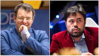 FIDE CEO Emil Sutovsky and American Grandmaster Hikaru Nakamura. Image credit: FIDE/Freestyle Chess