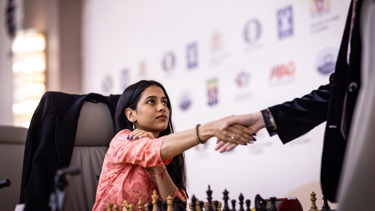 Divya Deshmukh still have a chance to reach the quarter-finals of FIDE Women’s World Cup 2025. Image: FIDE on X
Divya Deshmukh still have a chance to reach the quarter-finals of FIDE Women’s World Cup 2025. Image: FIDE on X
