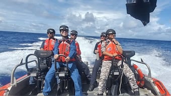 Coast Guard personnel of Quad nations, comprising India, the United States, Australia, and Japan, operate jointly as part of the first-ever  'Quad at-sea Ship Observer Mission'. (Photo: Indian Coast Guard)