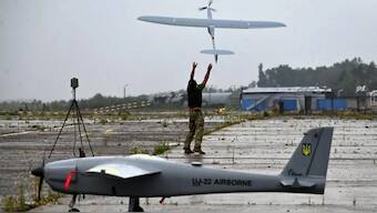 A military operator launches a FlyEye WB Electronics SA, a Polish reconnaissance drone, bought via the 'Army of Drones' programme during test flights in the Kyiv region on August 2, 2022. (Representative Image, Photo Credit: Sergei Supinsky/AFP) 