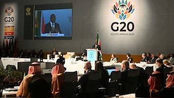 South African President Cyril Ramaphosa (C) delivers his opening remarks during the G20 Finance and Central Bank Deputies and Ministerial Meeting at the Cape Town International Convention Centre (CTICC) in Cape Town on February 26, 2025. (Photo: Rodger Bosch/AFP)