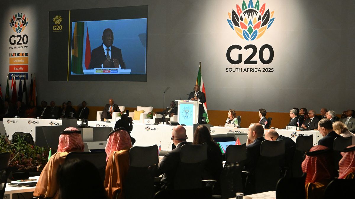 South African President Cyril Ramaphosa (C) delivers his opening remarks during the G20 Finance and Central Bank Deputies and Ministerial Meeting at the Cape Town International Convention Centre (CTICC) in Cape Town on February 26, 2025. (Photo: Rodger Bosch/AFP) South African President Cyril Ramaphosa (C) delivers his opening remarks during the G20 Finance and Central Bank Deputies and Ministerial Meeting at the Cape Town International Convention Centre (CTICC) in Cape Town on February 26, 2025. (Photo: Rodger Bosch/AFP)