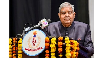 Dholpur: Former Vice President Jagdeep Dhankhar addresses the cadets and staff at Rashtriya Military School, in Dholpur, Tuesday, Januar 16, 2024. (Photo: PTI)