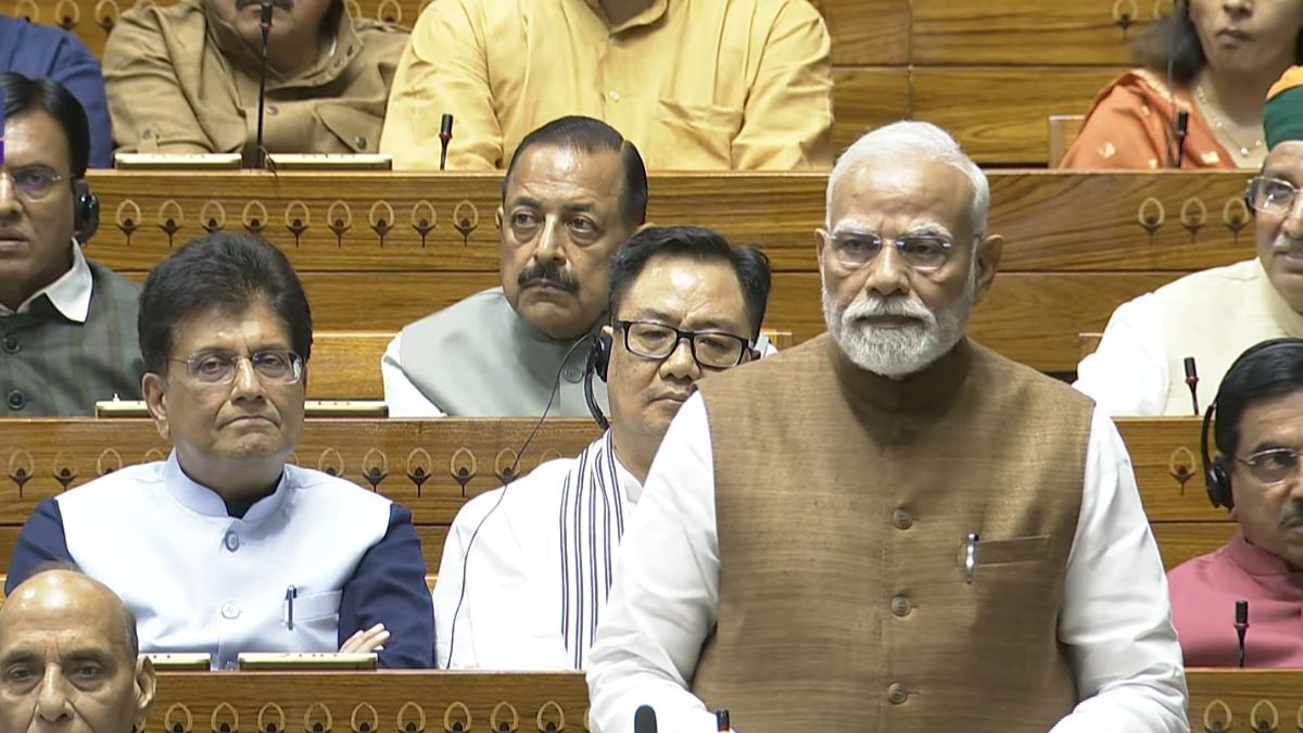 Prime Minister Narendra Modi speaks in the Lok Sabha during a discussion on Operation Sindoor on Tuesday, July 29, 2025. Prime Minister Narendra Modi speaks in the Lok Sabha during a discussion on Operation Sindoor on Tuesday, July 29, 2025.