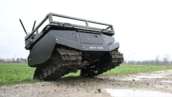 The Gereon RCS Robot, an unmanned ground vehicle for the defence sector, from ARX Robotic, in action in Oberding near Munich, Germany, March 27, 2025. File Image/Reuters