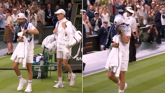 Grigor Dimitrov retired from his match against Jannik Sinner in tears after suffering an injury. Image: Wimbledon