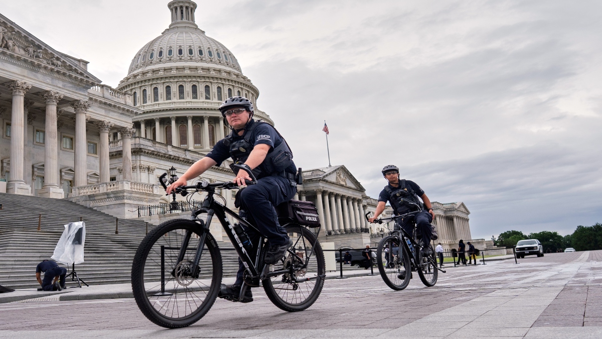 US Capitol Police patrol the plaza as House Republicans work inside to pass President Donald Trump's signature bill of tax breaks and spending cuts by a self-imposed Fourth of July deadline, at the Capitol in Washington, on Wednesday. AP US Capitol Police patrol the plaza as House Republicans work inside to pass President Donald Trump's signature bill of tax breaks and spending cuts by a self-imposed Fourth of July deadline, at the Capitol in Washington, on Wednesday. AP