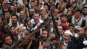 Houthi supporters shout slogans during a weekly, anti-US and anti-Israel rally in Sanaa, Yemen, July 4, 2025. File Image/AP