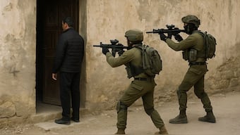 Israeli military has been found to systematically use Palestinians as human shields in Gaza and West Bank. AI-generated image via DALL-E