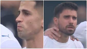 Al Hilal's Joao Cancelo and Ruben Neves struggled to contain their emotions during a tribute to the Portugal teammate Diogo Jota and his brother Andre, who had died in a car crash in Spain on Thursday, in their FIFA Club World Cup match against Fluminese. Image credit: Screengrab/DAZN
