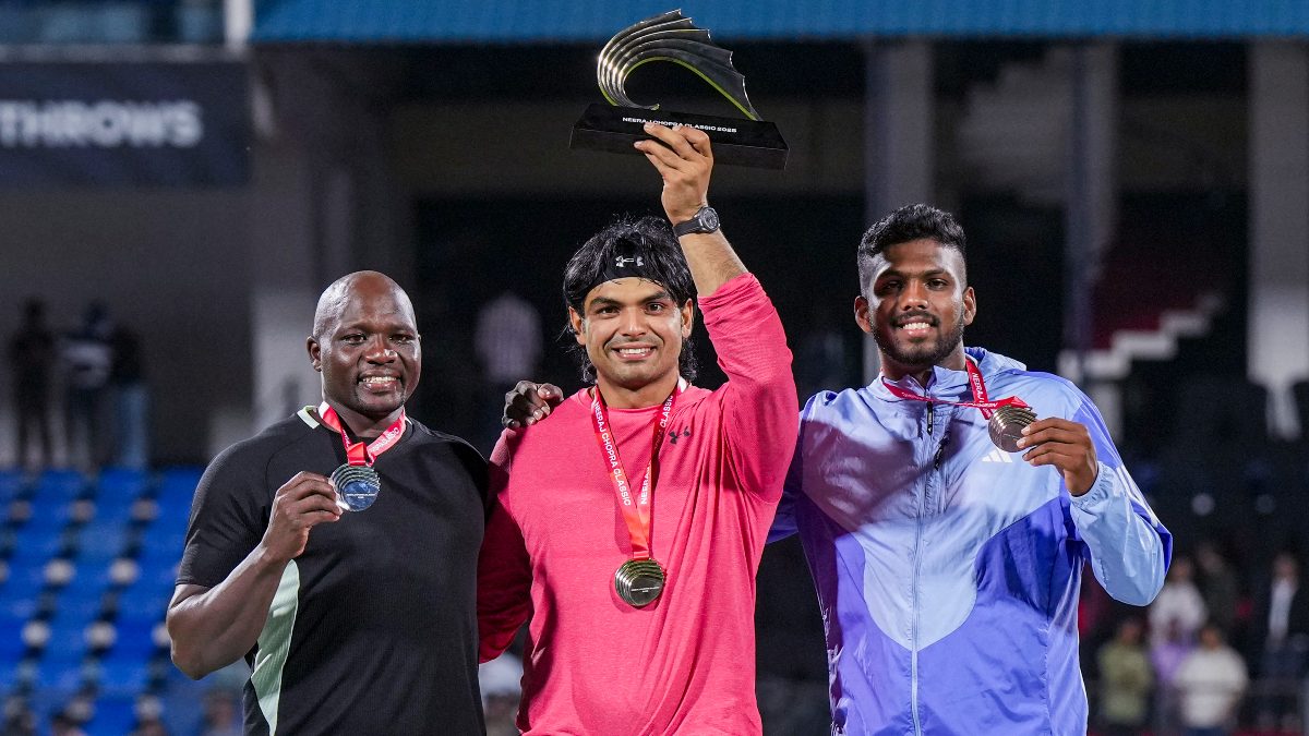 2015 world champion Julius Yego (L) came second at Neeraj Chopra Classic 2025, behind the Indian athlete. Image: PTI
2015 world champion Julius Yego (L) came second at Neeraj Chopra Classic 2025, behind the Indian athlete. Image: PTI
