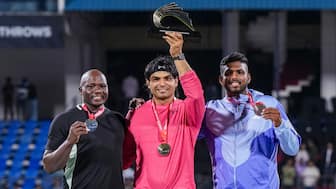 2015 world champion Julius Yego (L) came second at Neeraj Chopra Classic 2025, behind the Indian athlete. Image: PTI

