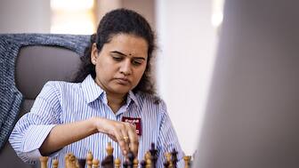 Koneru Humpy in action during the semi-finals of the 2025 FIDE Women's World Cup in Batumi, Georgia. Image credit: FIDE