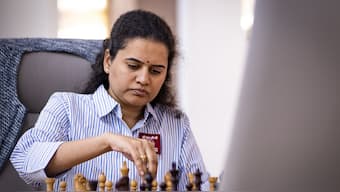 Koneru Humpy in action during the semi-finals of the 2025 FIDE Women's World Cup in Batumi, Georgia. Image credit: FIDE