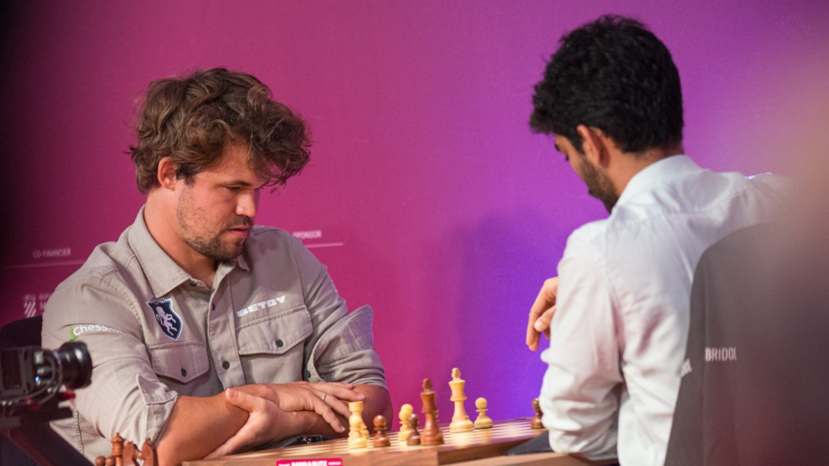 Magnus Carlsen defeated D Gukesh in 47 moves on Day 1 of the Blitz event at SuperUnited Croatia in Zagreb. Image credit: Grand Chess Tour Magnus Carlsen defeated D Gukesh in 47 moves on Day 1 of the Blitz event at SuperUnited Croatia in Zagreb. Image credit: Grand Chess Tour