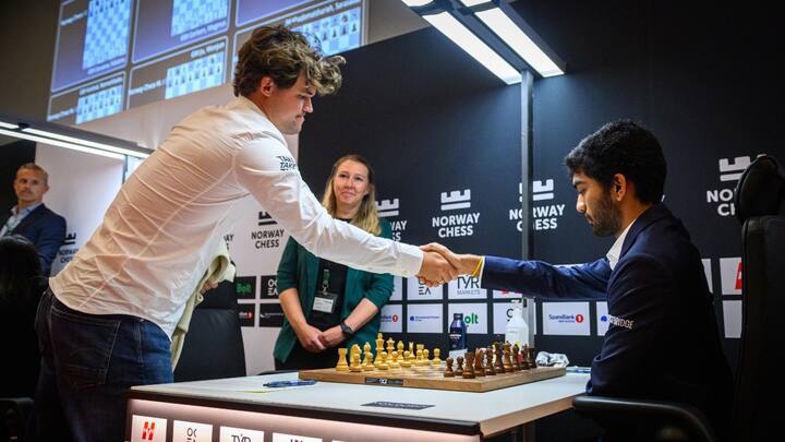 Watch: Carlsen, Gukesh share few emotions during handshake ahead of showdown in Croatia