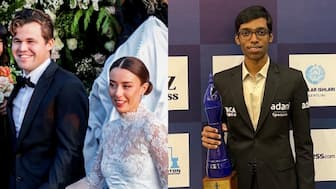 Magnus Carlsen's wife Ella has revealed that the World No. feels R Praggnanandhaa plays the 'most similar' to him. Images: Reuters/R Praggnanandhaa on X
