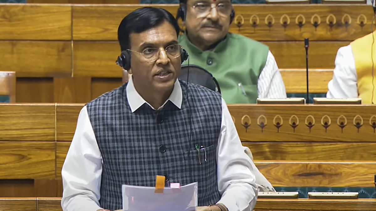 Sports minister Mansukh Mandaviya peaks in Lok Sabha during the monsoon session. Image: PTI
Sports minister Mansukh Mandaviya peaks in Lok Sabha during the monsoon session. Image: PTI