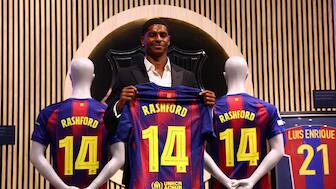 Marcus Rashford was handed the No.14 Jersey which was once worn by Thierry Henry at Barcelona. Image: Reuters
