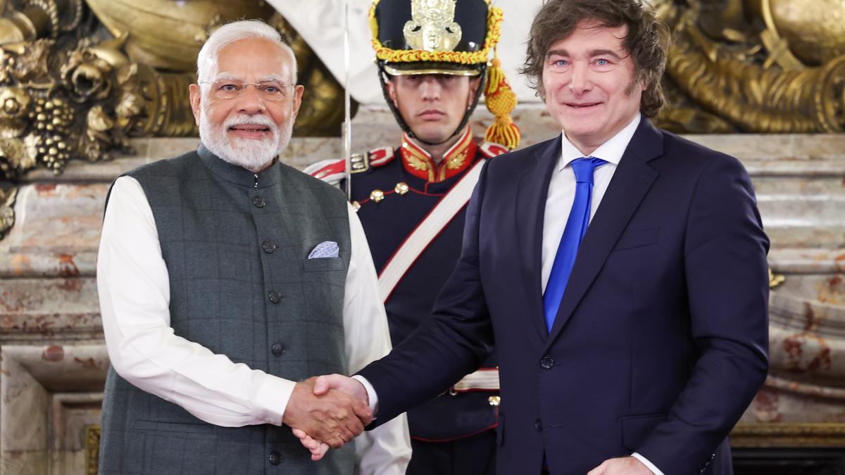 Prime Minister Narendra Modi and Argentinian President Javier Milei hold talks in Buenos Aires; India and Argentina to strengthen ties through trade diversification. Image: X Prime Minister Narendra Modi and Argentinian President Javier Milei hold talks in Buenos Aires; India and Argentina to strengthen ties through trade diversification. Image: X