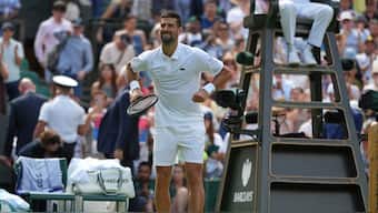Serbian tennis icon Novak Djokovic celebrates after defeating Britain's Dan Evans in the second round of Wimbledon. AP
