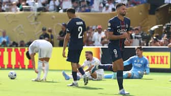Paris Saint-Germain's Goncalo Ramos celebrates after scoring his team's fourth goal in the FIFA Club World Cup semi-final against Real Madrid at the Metlife Stadium near New York. Reuters