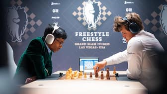 R Praggnanandhaa defeated Magnus Carlsen in just 39 moves in the group stage of Freestyle Chess Las Vegas. Image credit: Freestyle Chess